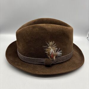 Vintage Dobbs Fifth Ave Genuine Felt Fedora Hat Cognac 7-1/8